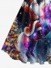 Robe Trapèze Vintage Imprimé Glaxie et Sapin de Noël Grande Taille - Noir M