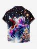 Plus Size Christmas Tree Santa Claus Unicorn Glitter Star Galaxy Print Button Pocket Shirt For Men -  