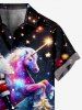 Plus Size Christmas Tree Santa Claus Unicorn Glitter Star Galaxy Print Button Pocket Shirt For Men -  