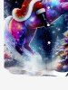 Plus Size Christmas Tree Santa Claus Unicorn Glitter Star Galaxy Print Button Pocket Shirt For Men -  