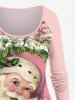 Plus Size Christmas Flower Leaf Santa Claus Bowknot Print Raglan Sleeve T-shirt -  