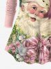 Plus Size Christmas Flower Leaf Santa Claus Bowknot Print Raglan Sleeve T-shirt -  