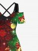 Plus Size Christmas Tree Ball Bell Star Snowflake Print Cold Shoulder Crisscross Maxi Dress -  