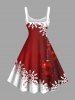 Robe Ligne A Flocon de Neige et Boule Imprimés de Noël de Grande Taille à Paillettes - Rouge 5X