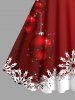 Robe Ligne A Flocon de Neige et Boule Imprimés de Noël de Grande Taille à Paillettes - Rouge 5X