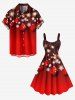 Robe Boule de Noël 3D Flocon de Neige Imprimé de Grande Taille à Frange - Rouge 6X