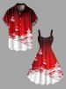 Plus Size Christmas Tree Ball Snowflake Light Beam Colorblock Print Tank Dress -  