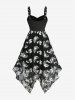 Plus Size Butterfly Embroidery Lace Trim Lace-up Grommets Buckle Asymmetrical Tank Dress -  