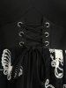 Plus Size Butterfly Embroidery Lace Trim Lace-up Grommets Buckle Asymmetrical Tank Dress -  