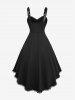 Gothic Plus Size Floral Flocking Mesh Lace-up Grommets Buckle Lace Trim Tank Dress -  
