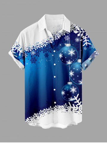 Chemise avec Poche et à Imprimé Boules de Noël et Flocons de Neige Grande-Taille pour Hommes - BLUE - XL