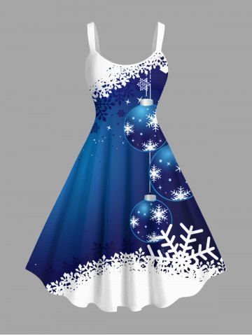 Robe Ligne A Ombrée Flocon de Neige et Boule Imprimés de Grande Taille - BLUE - 6X