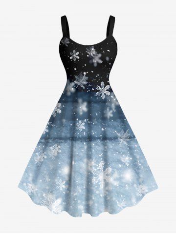 Robe Débardeur de Noël Ombré Flocon de Neige Imprimé de Grande Taille - BLUE - XS