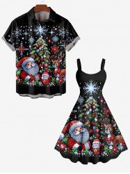 Ensemble Sapin de Noël Assortie Motif Flocons de Neige et Père Noël Grande-Taille pour Couples - Noir 