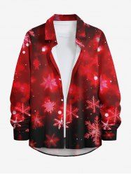 Chemise Boutonnée Teintée Ombré Galaxie et Flocon de Neige de Noël Imprimés à Manches Longues Grande Taille pour Homme - Rouge 5XL
