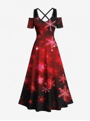 Maxi Robe Ligne A Croisée Ombrée Galaxie Imprimée Grande Taille à Paillettes - Rouge 4X