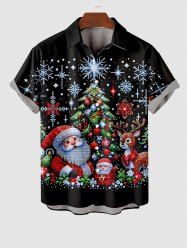 Plus Size Christmas Tree Snowflake Elk Santa Claus Print Button Pocket Shirt For Men -  