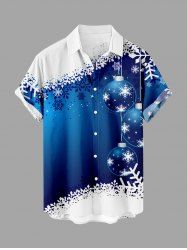 Plus Size Christmas Ball Ombre Snowflake Print Button Pocket Shirt For Men -  