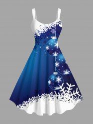 Plus Size Christmas Ball Ombre Snowflake Print A Line Tank Dress -  