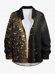 Plus Size Christmas Star Sparkling Sequin Glitter 3D Print Buttons Pocket Long Sleeve Shirt For Men -  