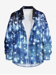 Plus Size Christmas Snowflake Glitter 3D Print Buttons Pocket Long Sleeve Shirt For Men -  