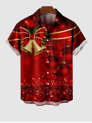 Chemise Boutonnée Boule de Noël Cloche et Paillettes Imprimés de Grande Taille avec Poche - Rouge S