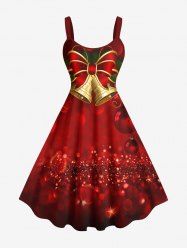 Plus Size Christmas Ball Bell Bowknot Glitter Ombre Print A Line Tank Dress -  