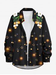 Plus Size Christmas Ball Star Snowflake Bell Print Button Long Sleeves Shirt For Men -  
