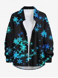Chemise Manches Longues à Imprimé Etoiles Paillettes et Flocons de Neige de Noël Grande-Taille pour Hommes - Noir 3XL