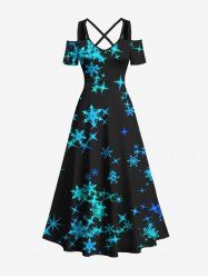 Plus Size Christmas Glitter Snowflake Stars Print Crisscross A Line Maxi Dress -  