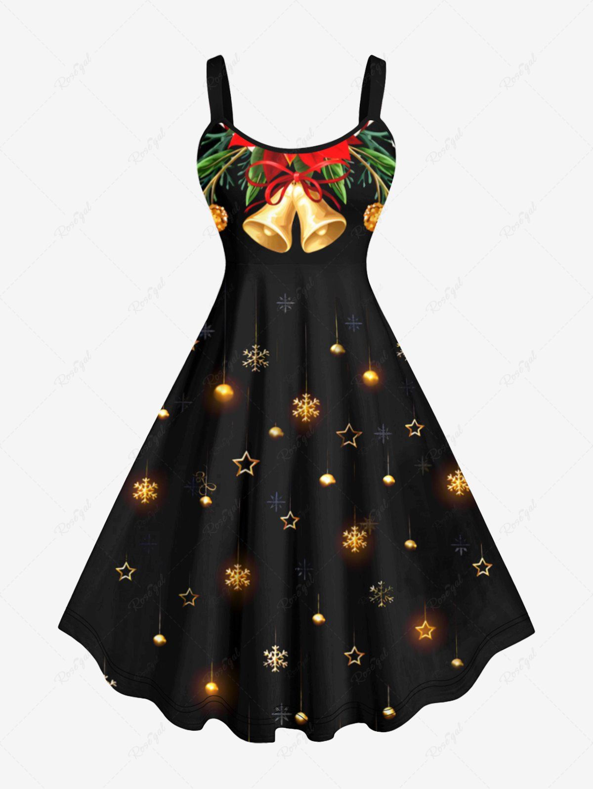 Fashion Plus Size Christmas Ball Star Snowflake Bell Print A Line Tank Dress  