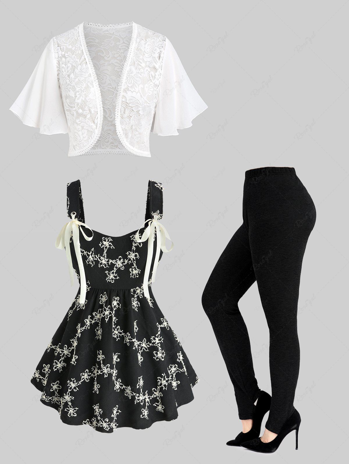 Veste en Dentelle Floral Texturée et Haut en Jacquard de Grande Taille Blanc 
