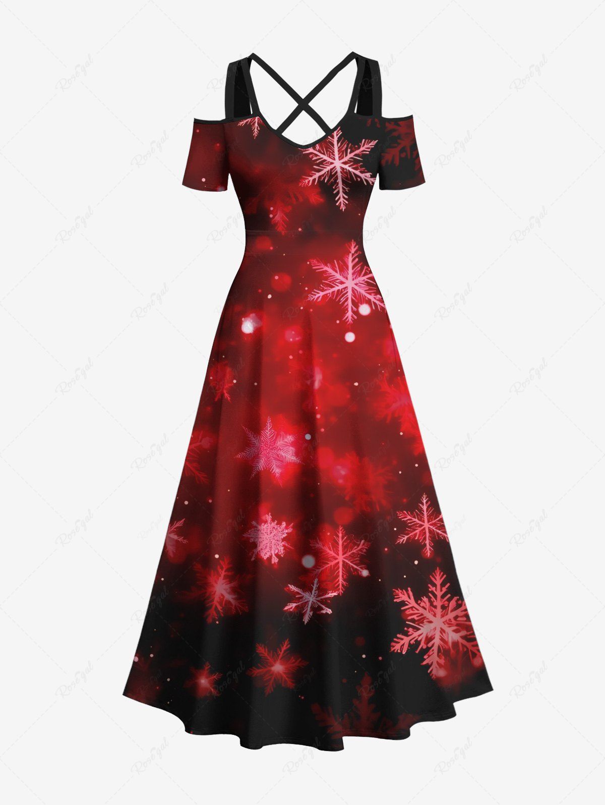 Maxi Robe Ligne A Croisée Ombrée Galaxie Imprimée Grande Taille à Paillettes Rouge 4X