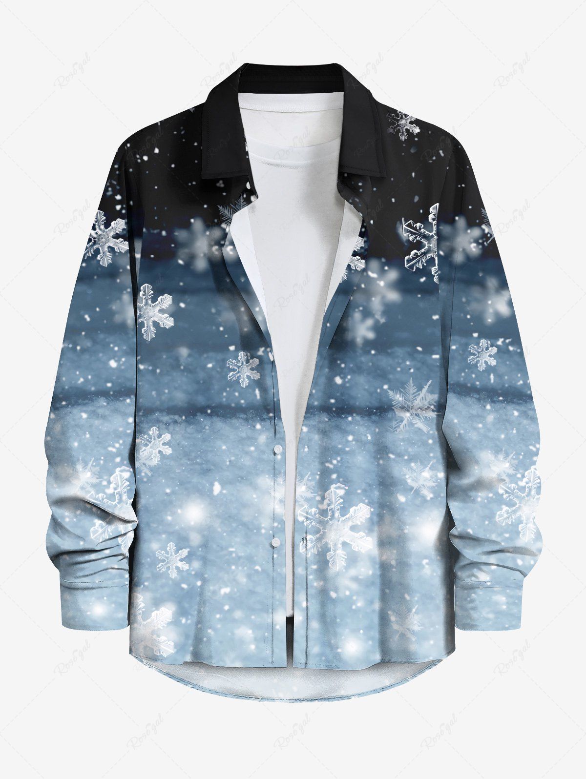 Shops Plus Size Christmas Snowflake Ombre Print Buttons Pocket Shirt For Men  