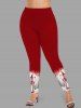 Christmas Tree Floral Butterfly Elf Print Long Sleeves T-shirt and Leggings Plus Size Matching Set -  