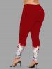 Christmas Tree Floral Butterfly Elf Print Long Sleeves T-shirt and Leggings Plus Size Matching Set -  