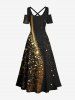 Plus Size Christmas Star Sparkling Sequin Glitter 3D Print Cold Shoulder Crisscross Maxi Dress -  