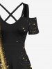 Plus Size Christmas Star Sparkling Sequin Glitter 3D Print Cold Shoulder Crisscross Maxi Dress -  