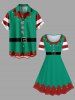 Chemise Imprimé Clown Bonbons et Cloches de Noël avec Poches Grande Taille pour Homme - Vert 4XL