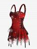 Robe Débardeur Corset avec Lacets Imprimé Flocons de Neige et Galaxie pour Noël - Rouge M