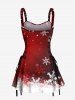 Robe Débardeur Corset avec Lacets Imprimé Flocons de Neige et Galaxie pour Noël - Rouge M