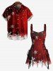 Robe Débardeur Corset avec Lacets Imprimé Flocons de Neige et Galaxie pour Noël - Rouge M