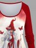 Plus Size Christmas Tree Floral Butterfly Elf Print Long Sleeves T-shirt -  