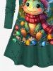 Plus Size Christmas Snowflake Light Cute Dinosaur Print Long Sleeves T-shirt -  