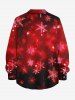 Chemise Boutonnée Teintée Ombré Galaxie et Flocon de Neige de Noël Imprimés à Manches Longues Grande Taille pour Homme - Rouge 5XL