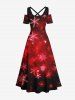 Maxi Robe Ligne A Croisée Ombrée Galaxie Imprimée Grande Taille à Paillettes - Rouge 4X