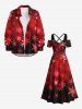 Maxi Robe Ligne A Croisée Ombrée Galaxie Imprimée Grande Taille à Paillettes - Rouge 4X