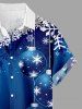 Plus Size Christmas Ball Ombre Snowflake Print Button Pocket Shirt For Men -  