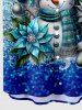 Chemise de Noël 3D Boule et Bonhomme de Neige Imprimés de Grande Taille à Paillettes avec Boutons - Bleu L