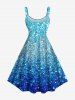 Robe Brillante Imprimée Boule et Feuille de Noël et Bonhomme de Neige 3D Grande Taille - Bleu Ciel M